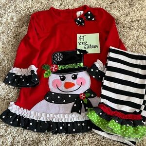 Rare Editions Red Snowman Tunic with Black & White Striped Leggings